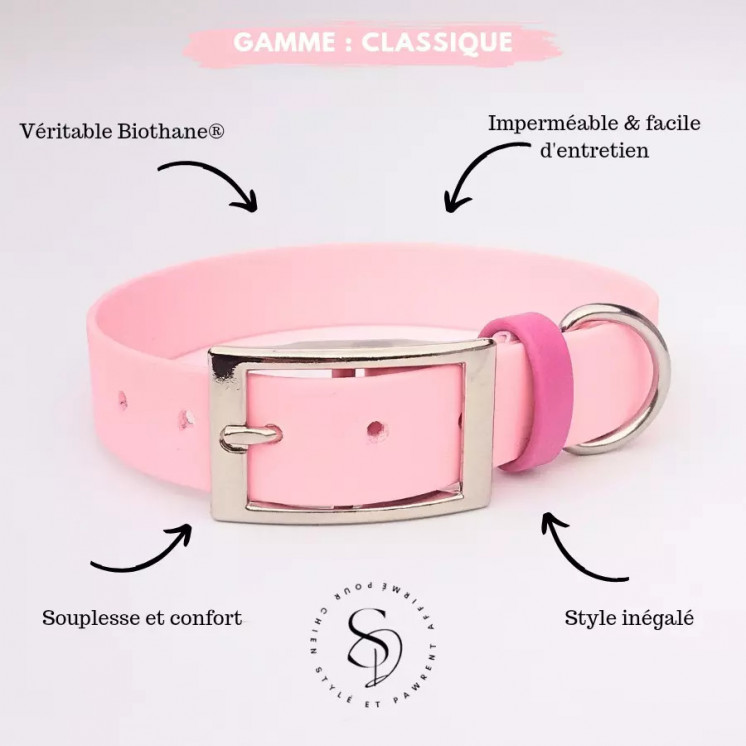 Ensemble collier en biothane rose Barbapapa  et laisse (2ème démarque -25% au lieu de 15%)