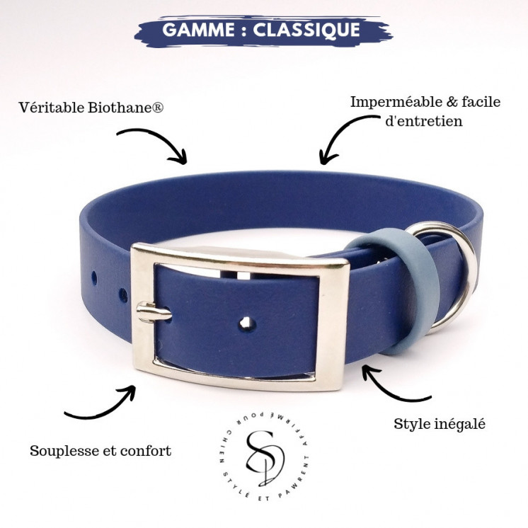 Collier en Biothane   Bleu Marine et sa laisse (2ème démarque -25% au lieu de 15%)