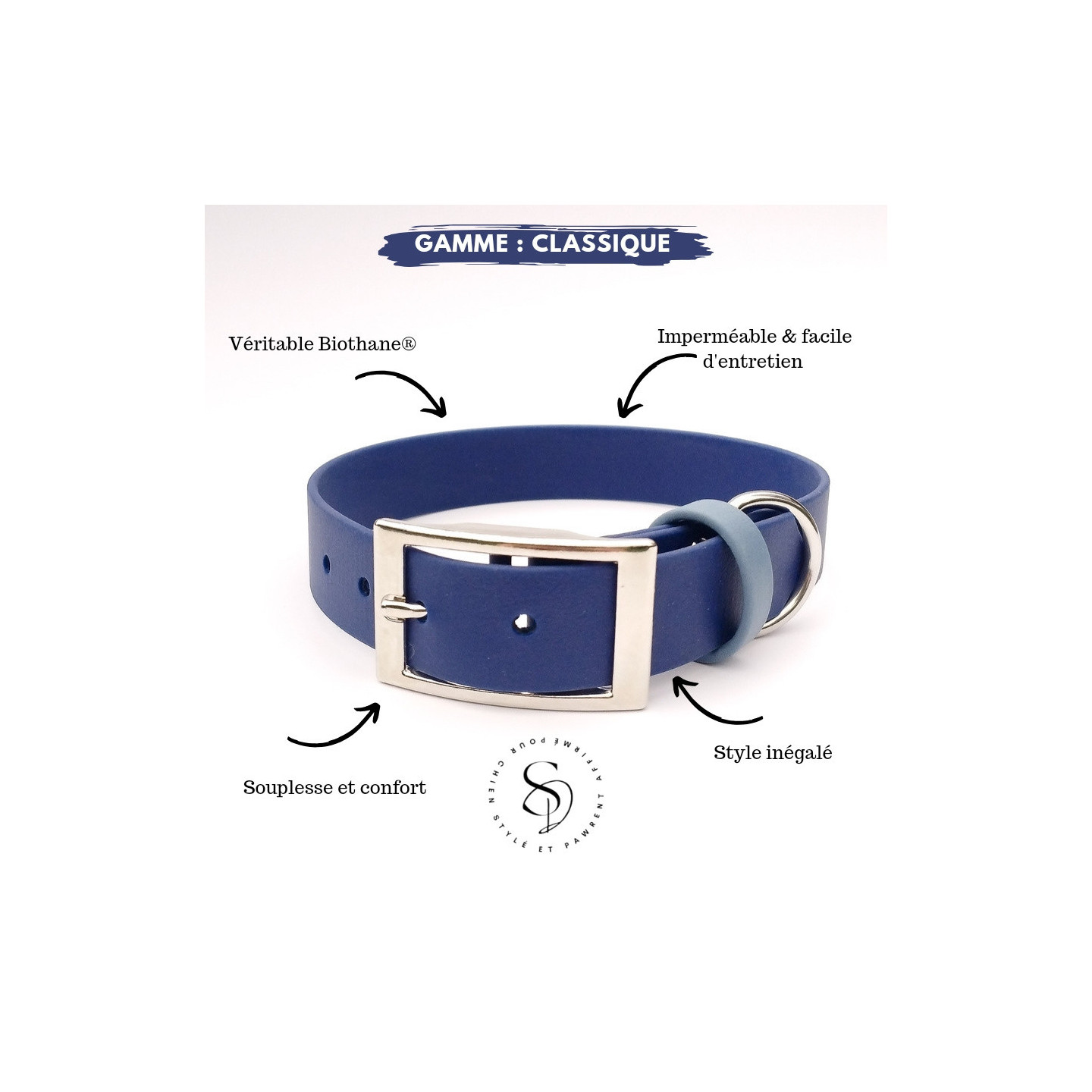 Collier en Biothane   Bleu Marine et sa laisse (2ème démarque -25% au lieu de 15%)