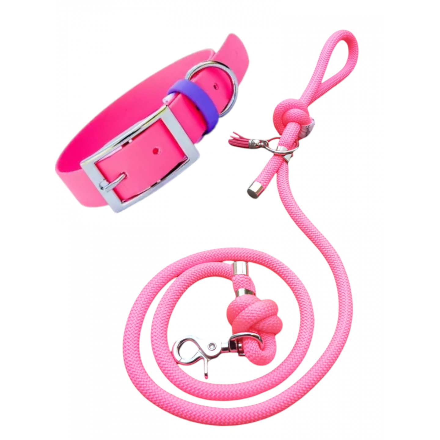 Collier en Biothane rose Pithaya et laisse (2ème démarque -25% au lieu de 15%)